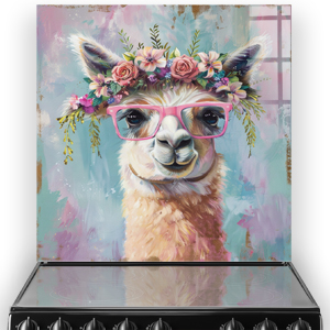 Colourful Alpaca with Flower Crown Kitchen Splashback Art thumbnail