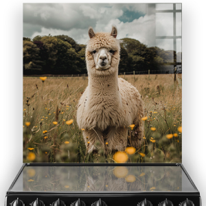 Alpaca named Lulu in a flower meadow printed kitchen splashback thumbnail