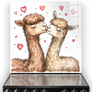Two affectionate alpacas with hearts illustrated on a kitchen splashback thumbnail