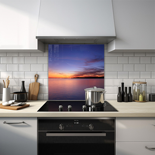 Sunset over ocean with twilight sky glass splashback. thumbnail